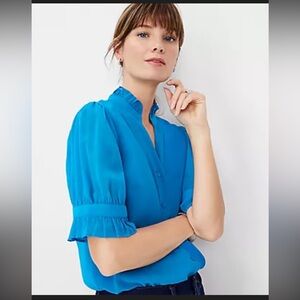 NWT Ann Taylor Ruffle Top Blouse - Blue - Size XXL